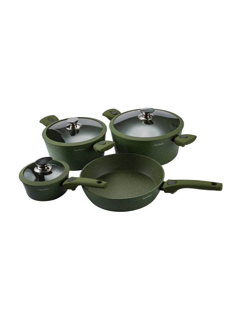 PERFECT KITCHEN 7-Piece Cookware Set with Lids green color - Image 3